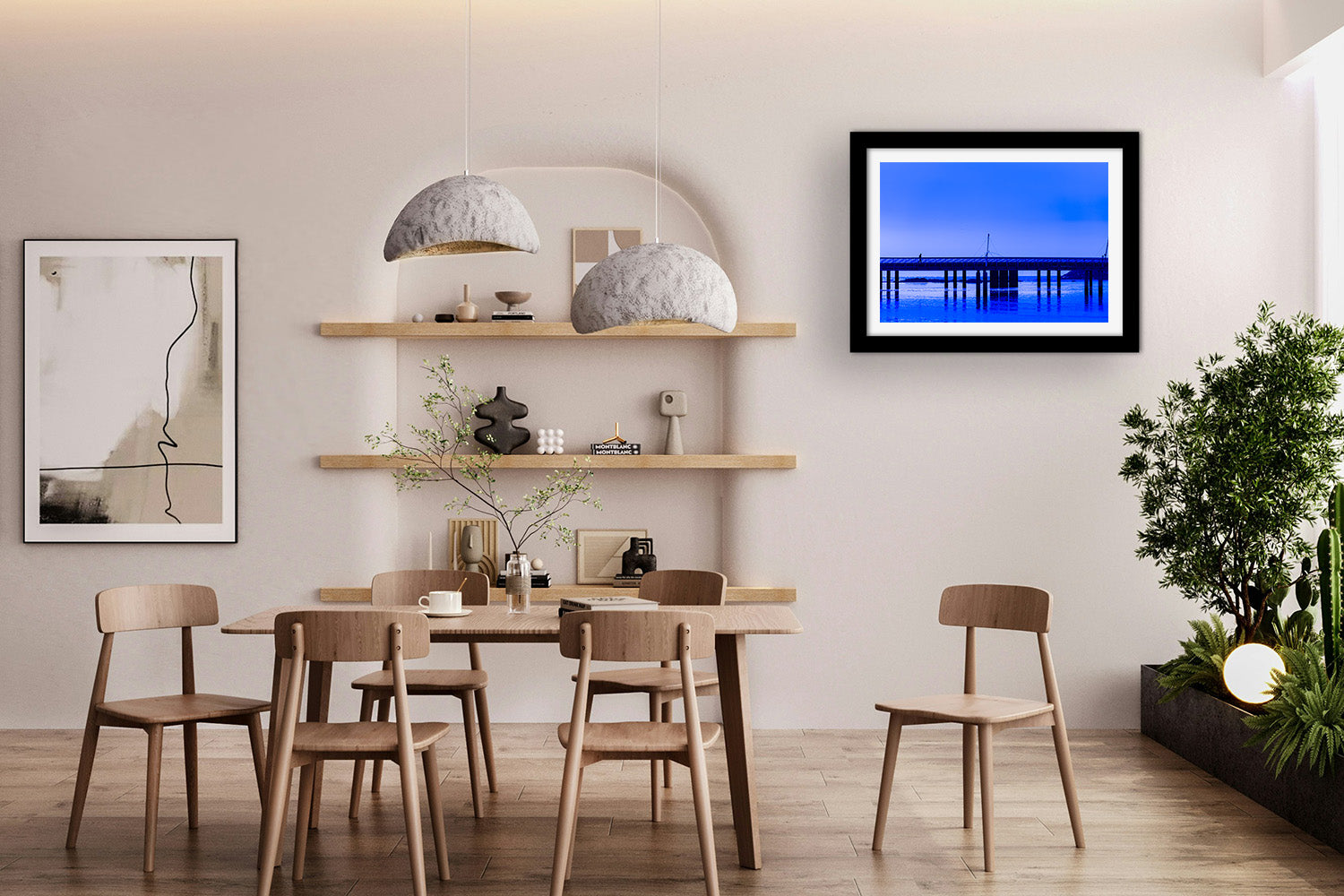 Affiche Silhouette sur le Pont – Photo Déco Bleue Minimaliste