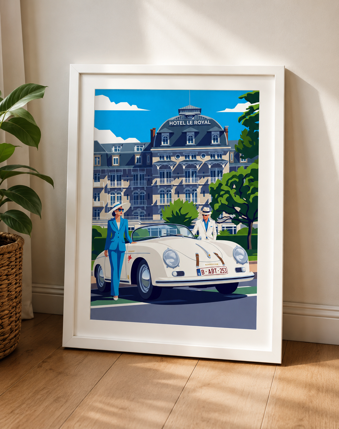Affiche La Baule – Hôtel Le Royal & Porsche 356 | Poster Riviera Vintage