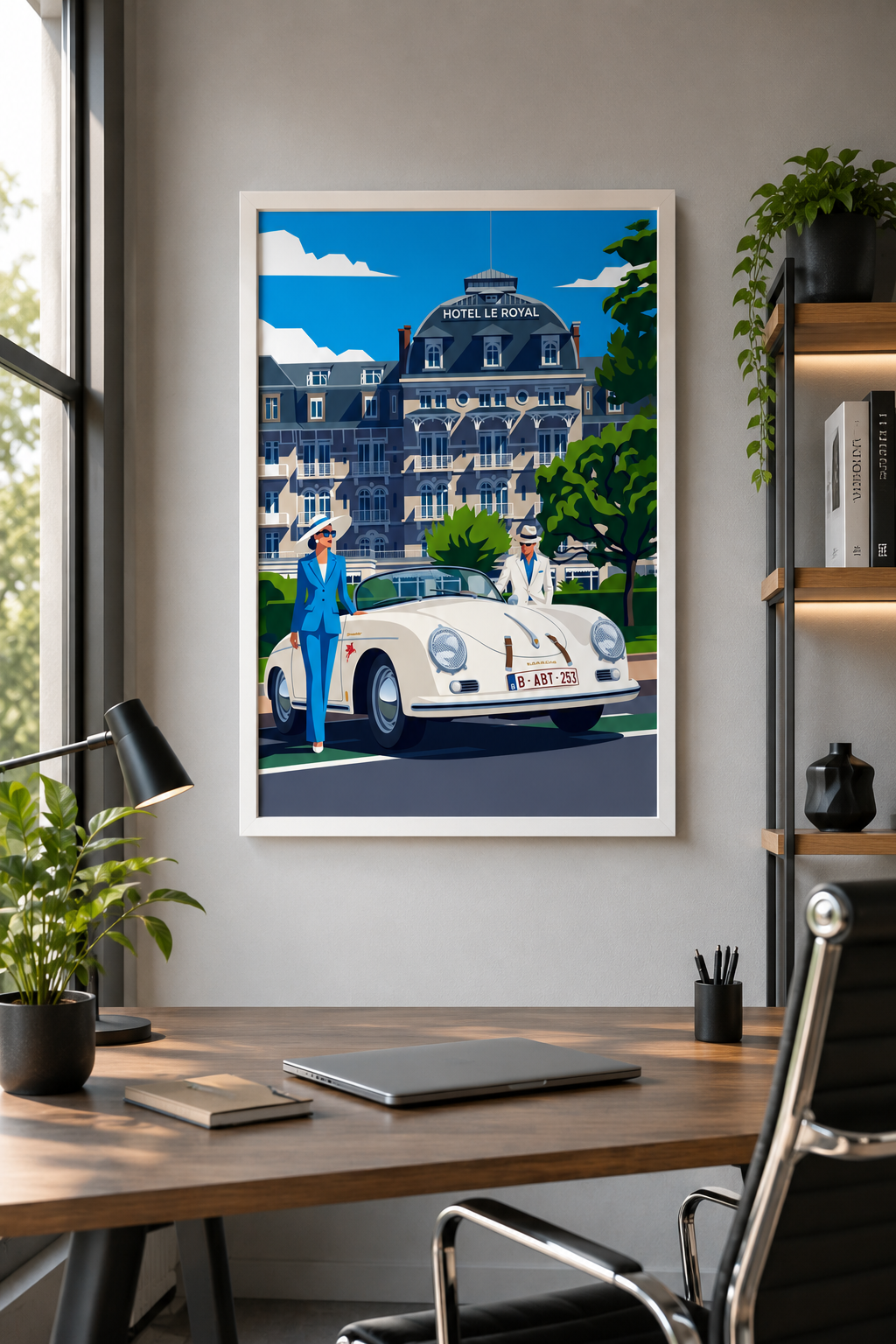 Affiche La Baule – Hôtel Le Royal & Porsche 356 | Poster Riviera Vintage