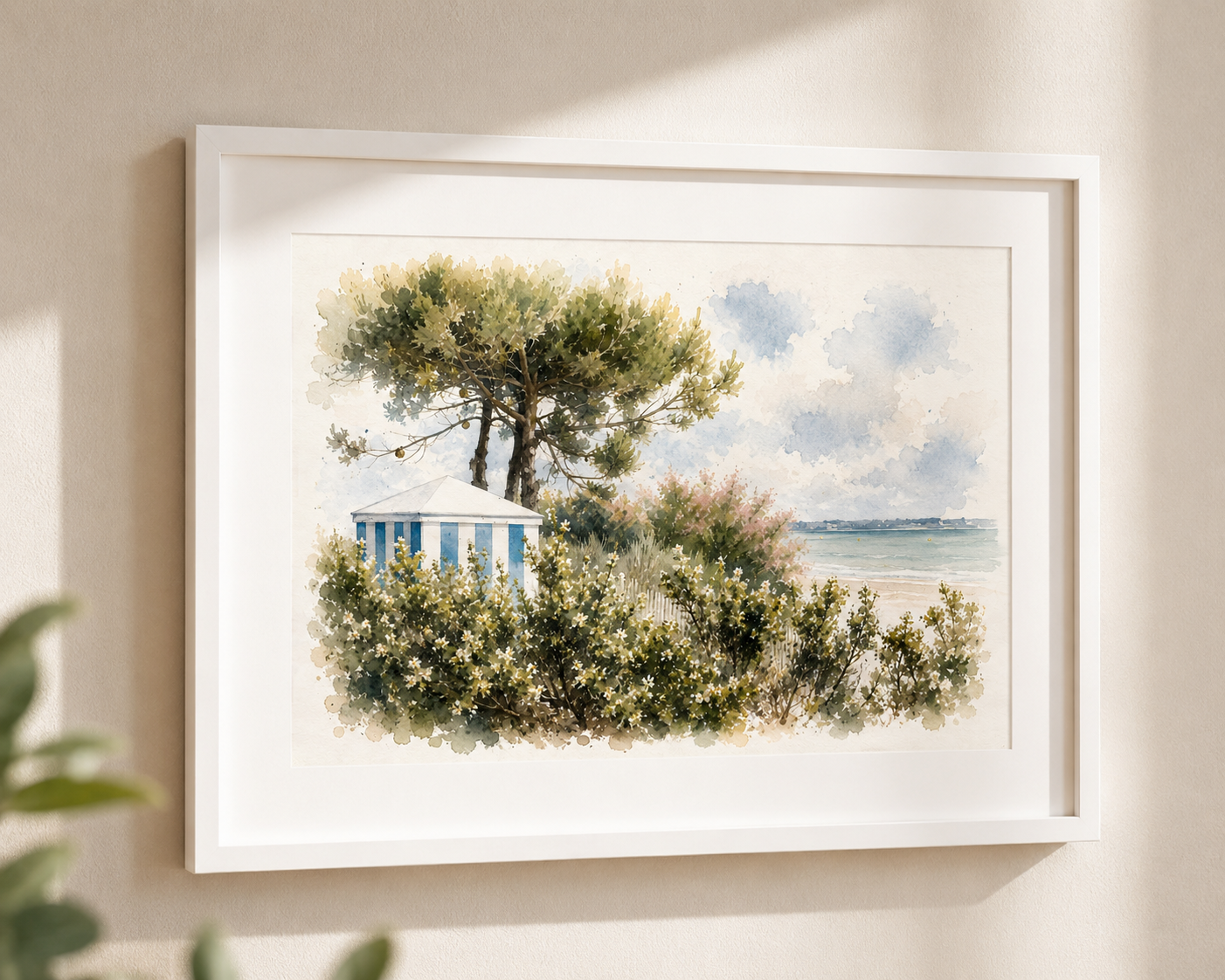 Affiche Cabine de Plage La Baule – Aquarelle | Poster Déco Bord de Mer