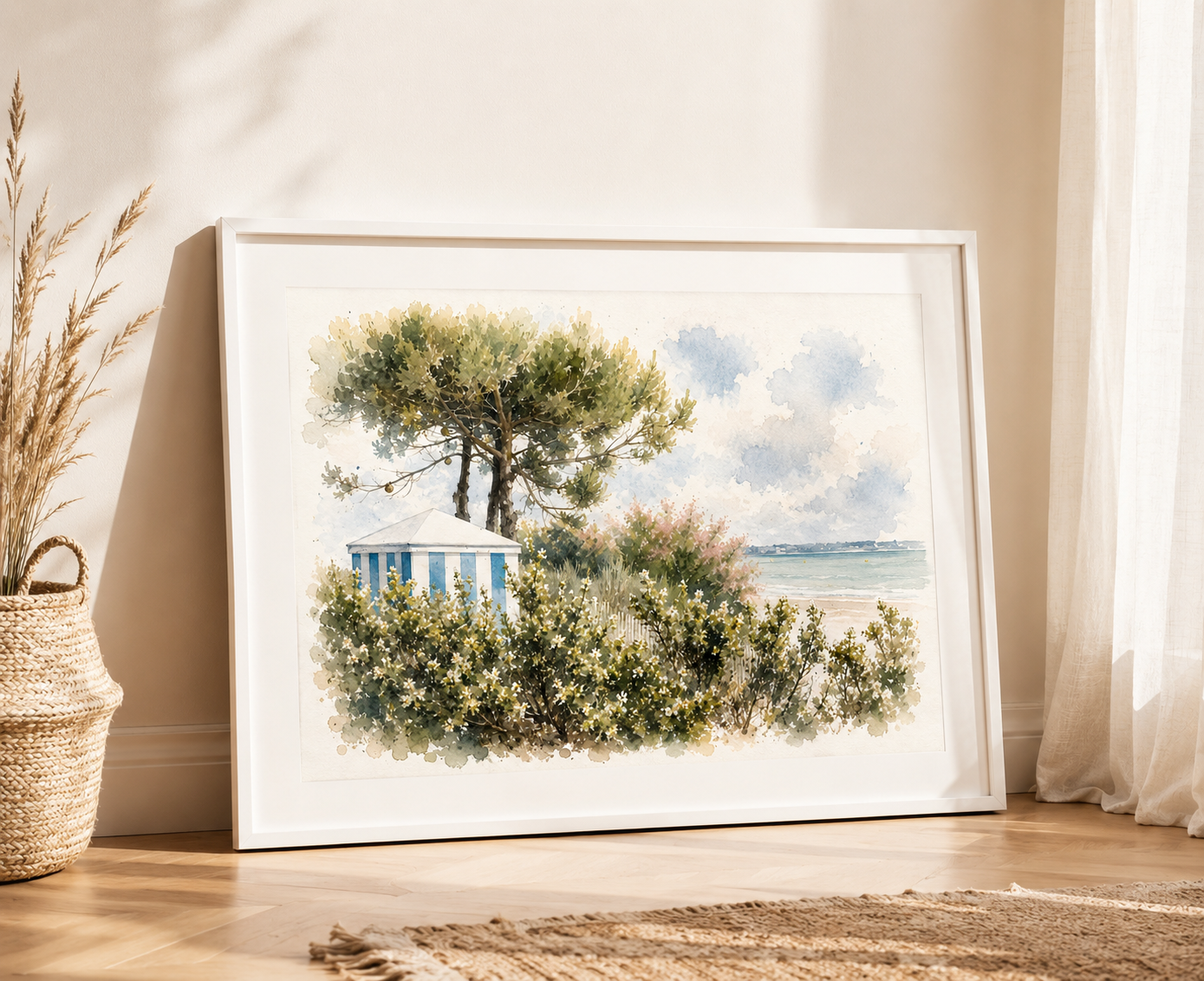 Affiche Cabine de Plage La Baule – Aquarelle | Poster Déco Bord de Mer