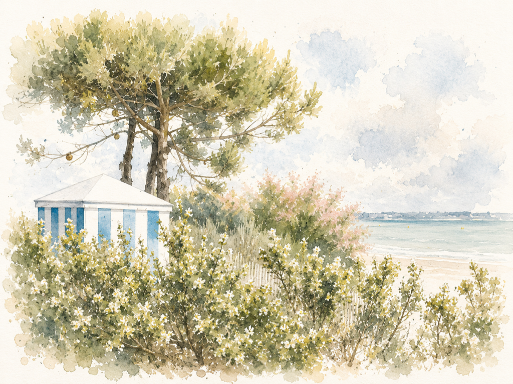 Affiche Cabine de Plage La Baule – Aquarelle | Poster Déco Bord de Mer