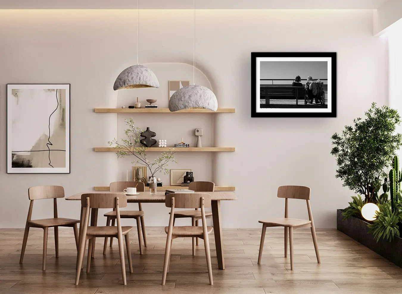 Affiche Deux Générations face à la Mer – Photo Noir et Blanc Émotion
