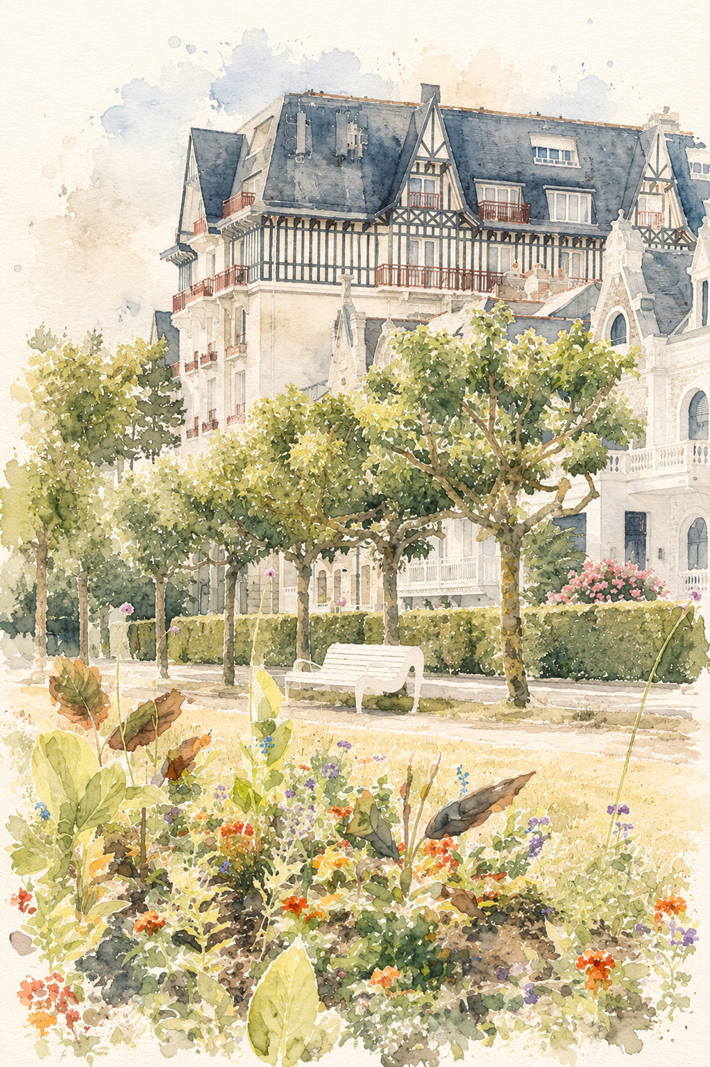 Affiche Hôtel Hermitage La Baule – Aquarelle | Poster Déco Belle Époque