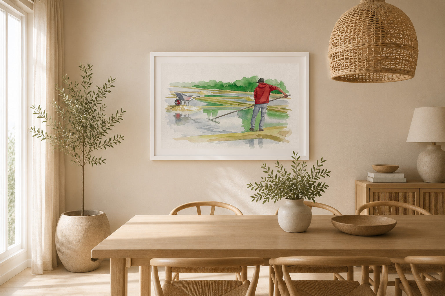 Affiche Paludier Fleur de Sel – Poster Aquarelle Marais Salants Patrick Garnier Photographe