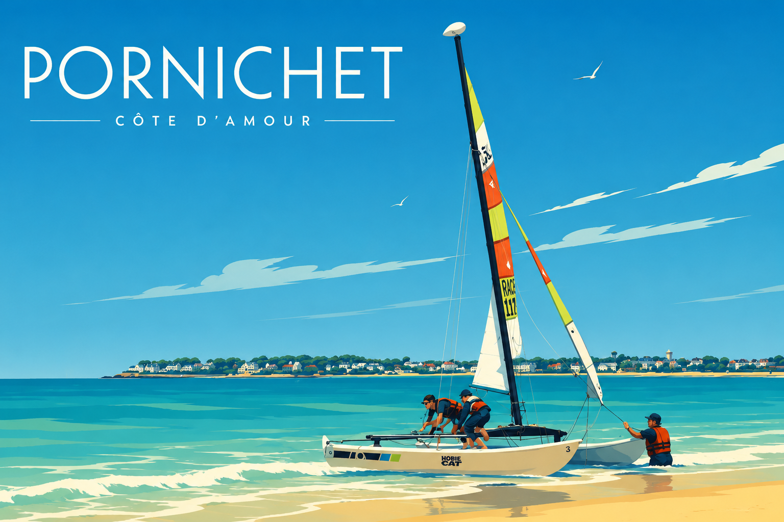 Affiche Pornichet – Hobie Cat Côte d'Amour | Poster Vintage Bord de Mer