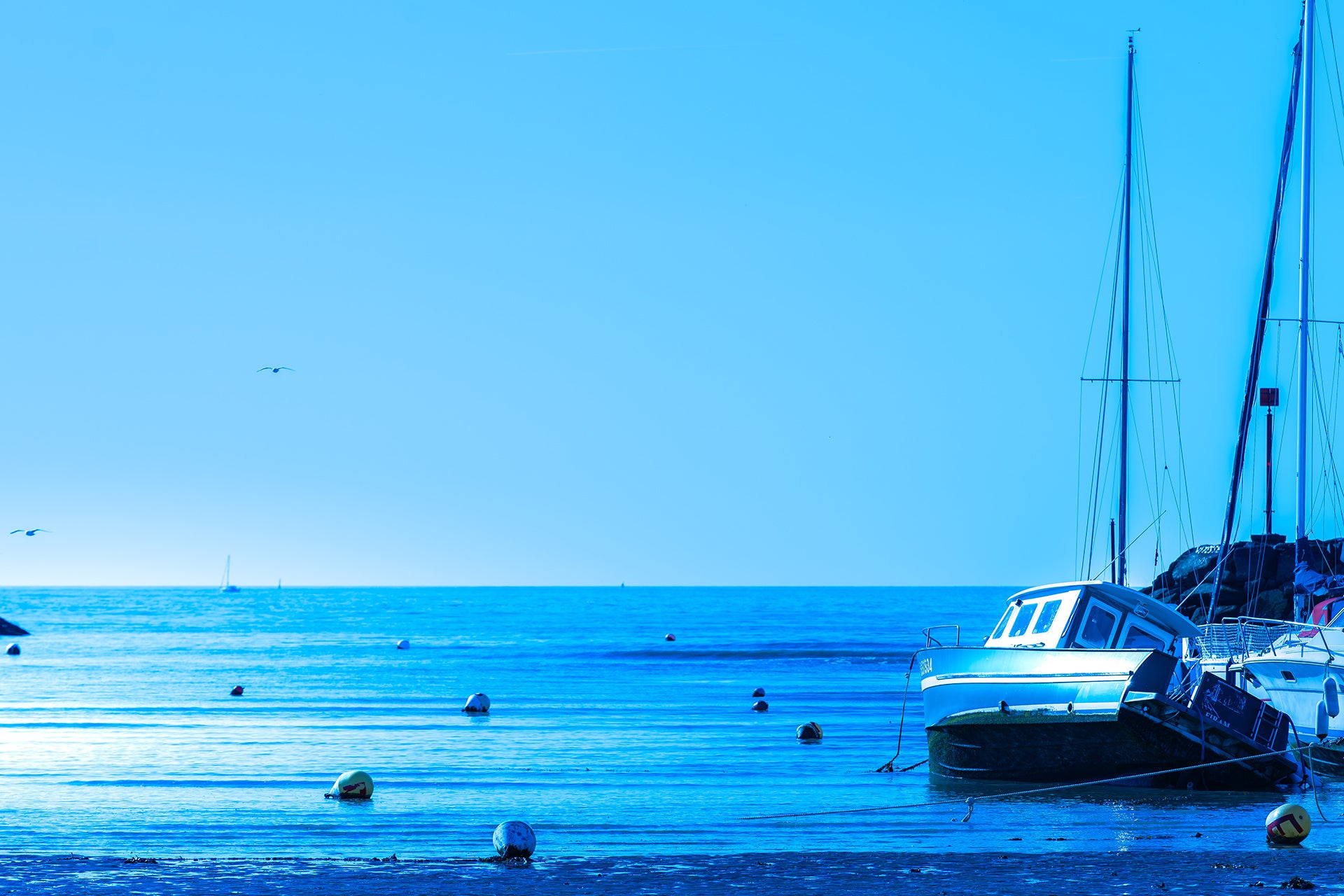 Affiche Bateau à l’échouage – Photo Déco Bord de Mer Bleue