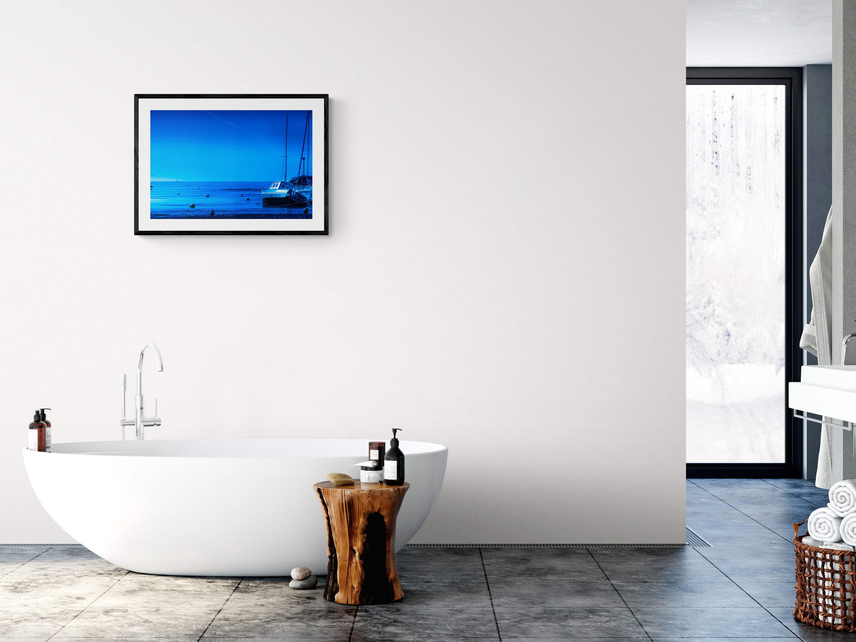 Affiche Bateau à l’échouage – Photo Déco Bord de Mer Bleue