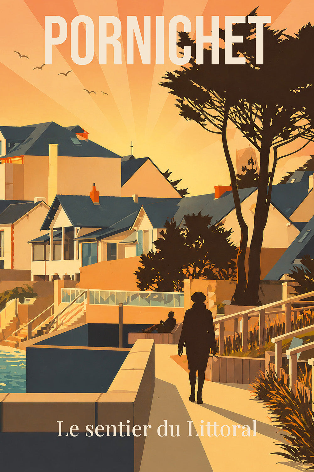 Affiche Pornichet Sentier du Littoral – Poster Vintage Bord de Mer