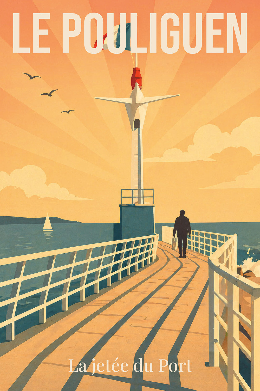 Affiche Le Pouliguen – Jetée du Port | Poster Vintage Côte Atlantique