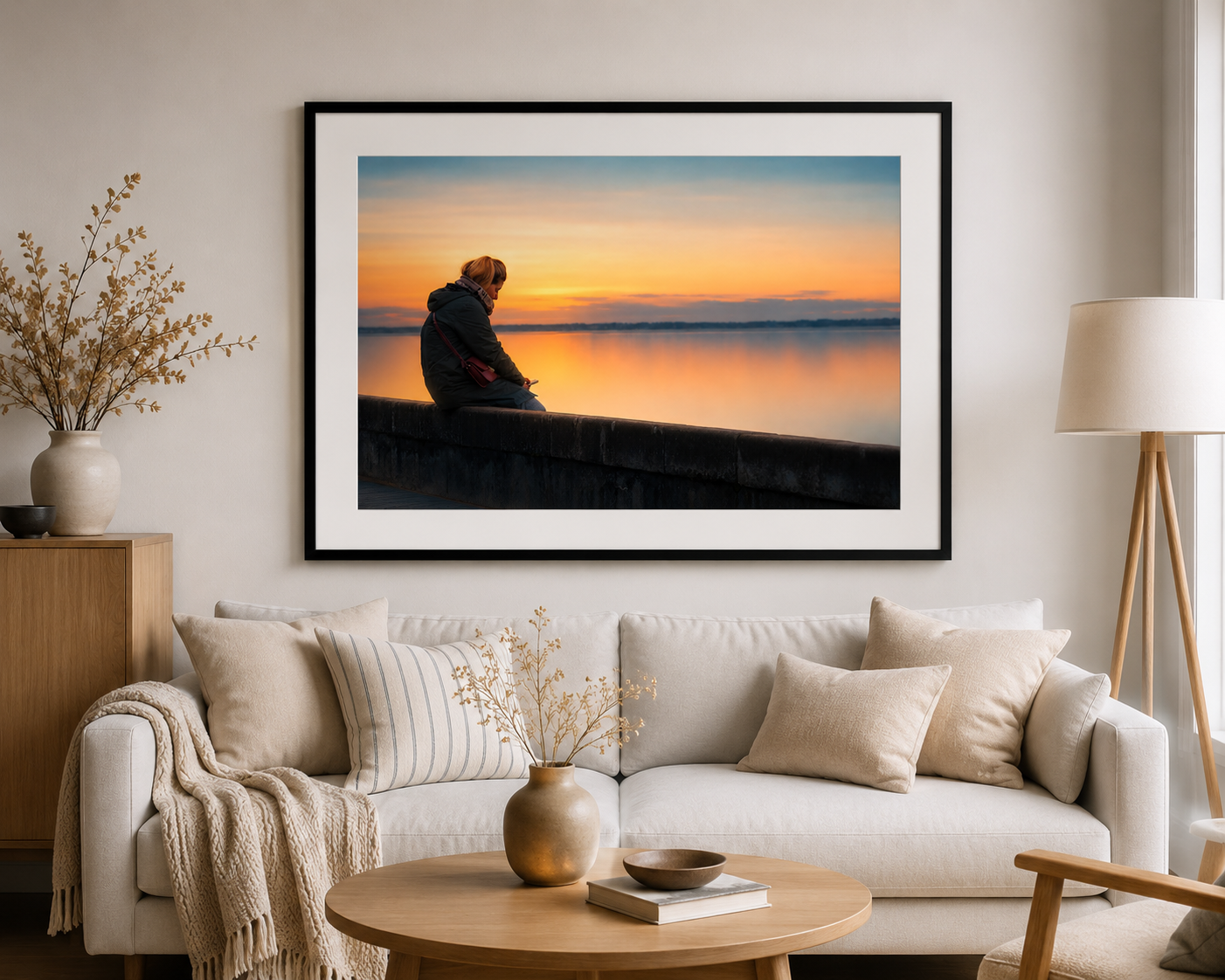 Affiche Pornichet – Seule face à l'Océan | Poster Coucher de Soleil Bord de Mer