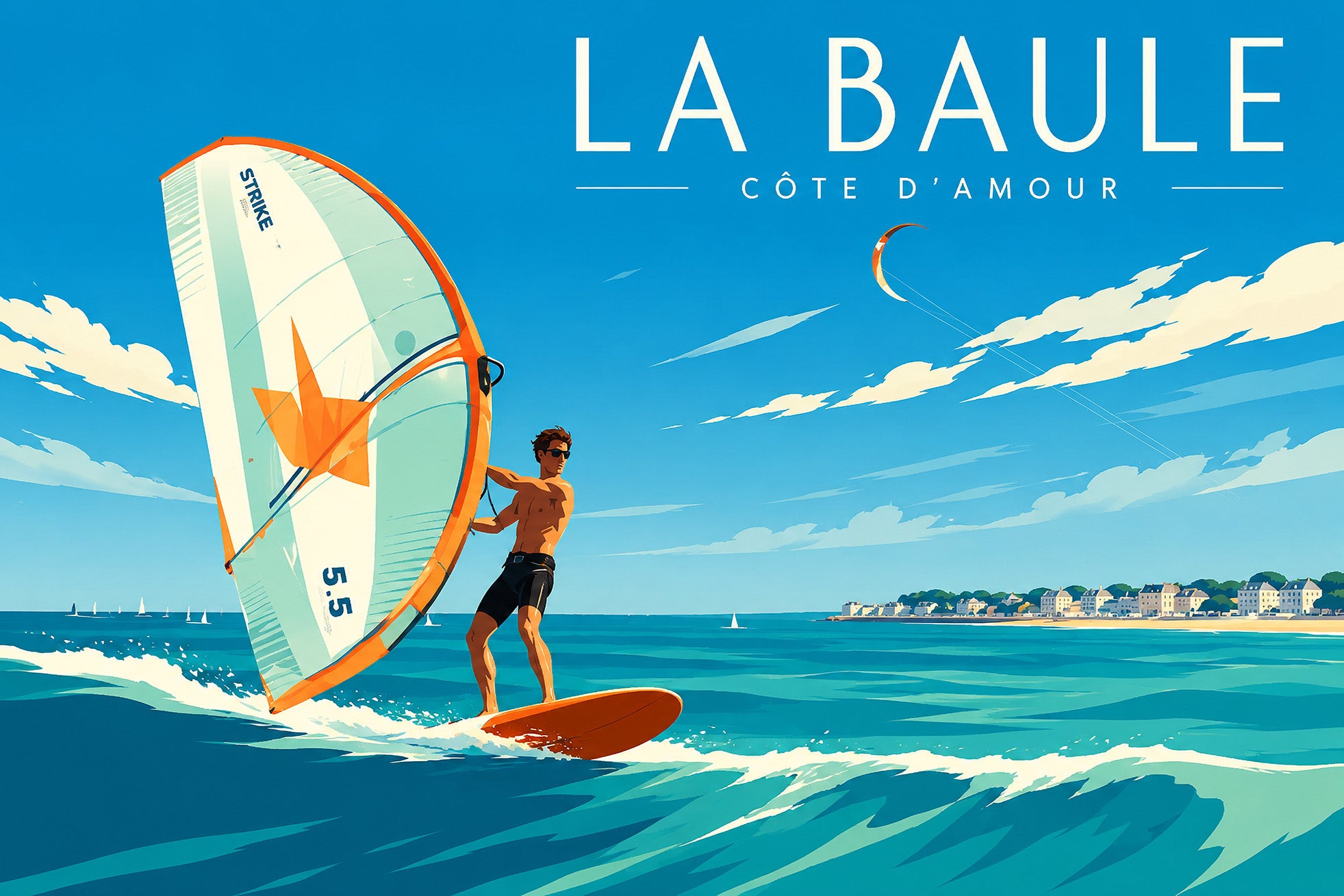 Affiche La Baule à imprimer – Windsurfer Côte d'Amour | Poster Vintage Numérique