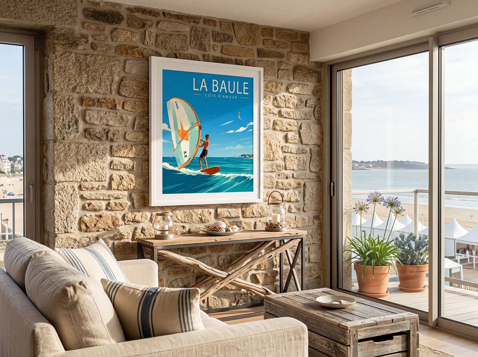 Affiche La Baule à imprimer – Windsurfer Côte d'Amour | Poster Vintage Numérique